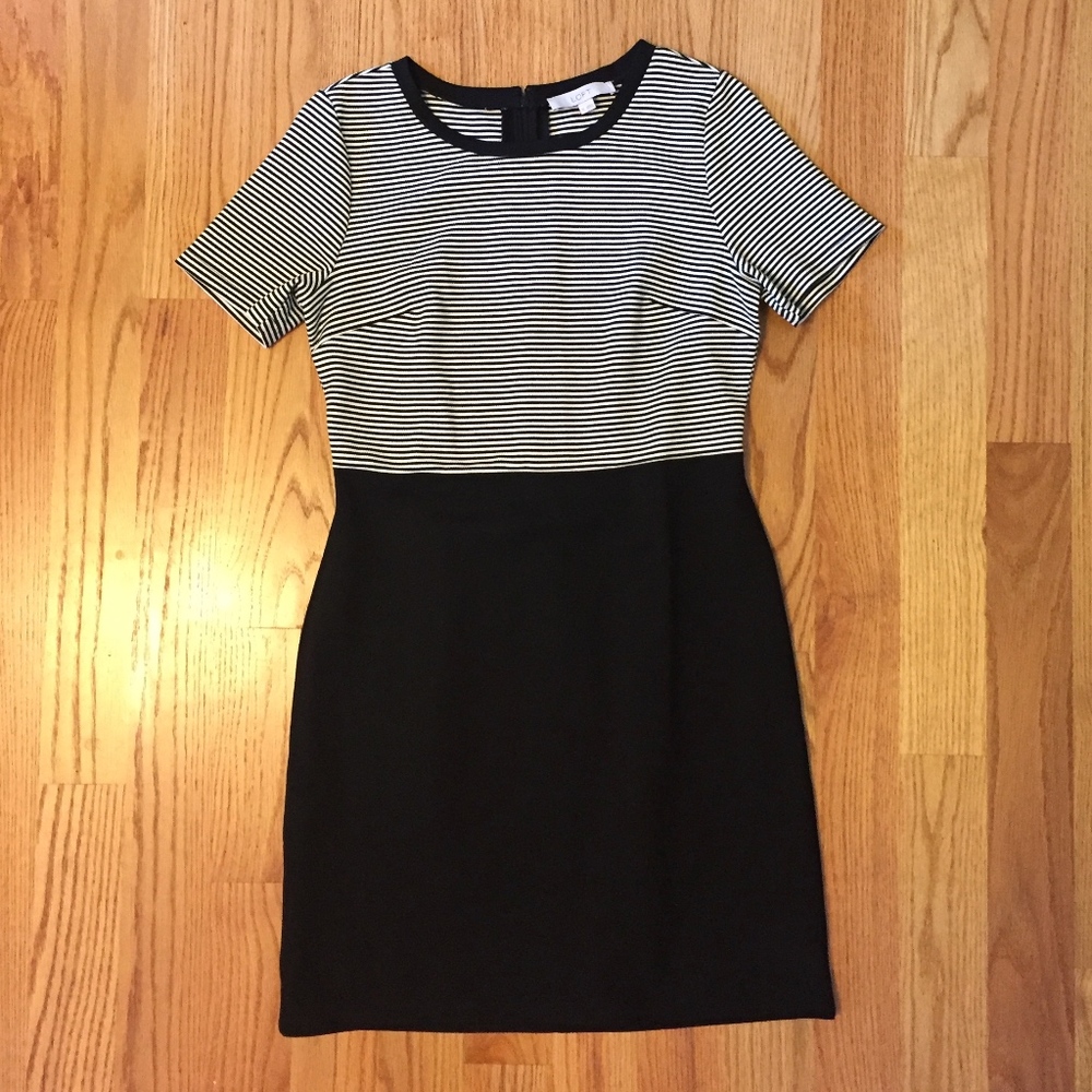 LOFT Black and White Fitted Striped Dress 10